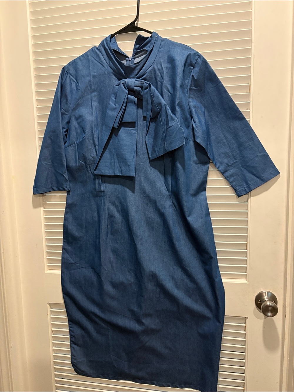 Blue Tie-Neck Women's Dress